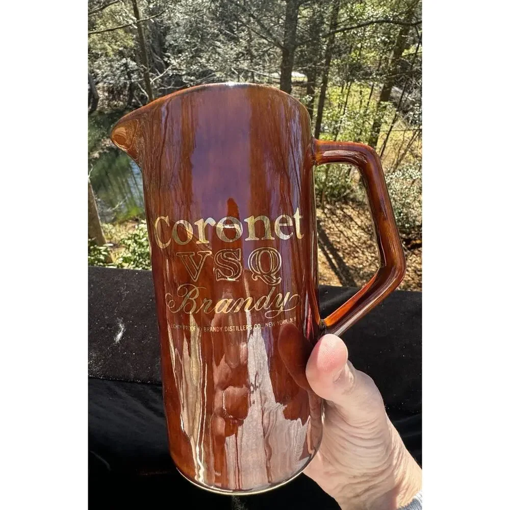 Vintage Coronet VSQ Brandy Pottery Water Pouring Pitcher Brown Barware -A1